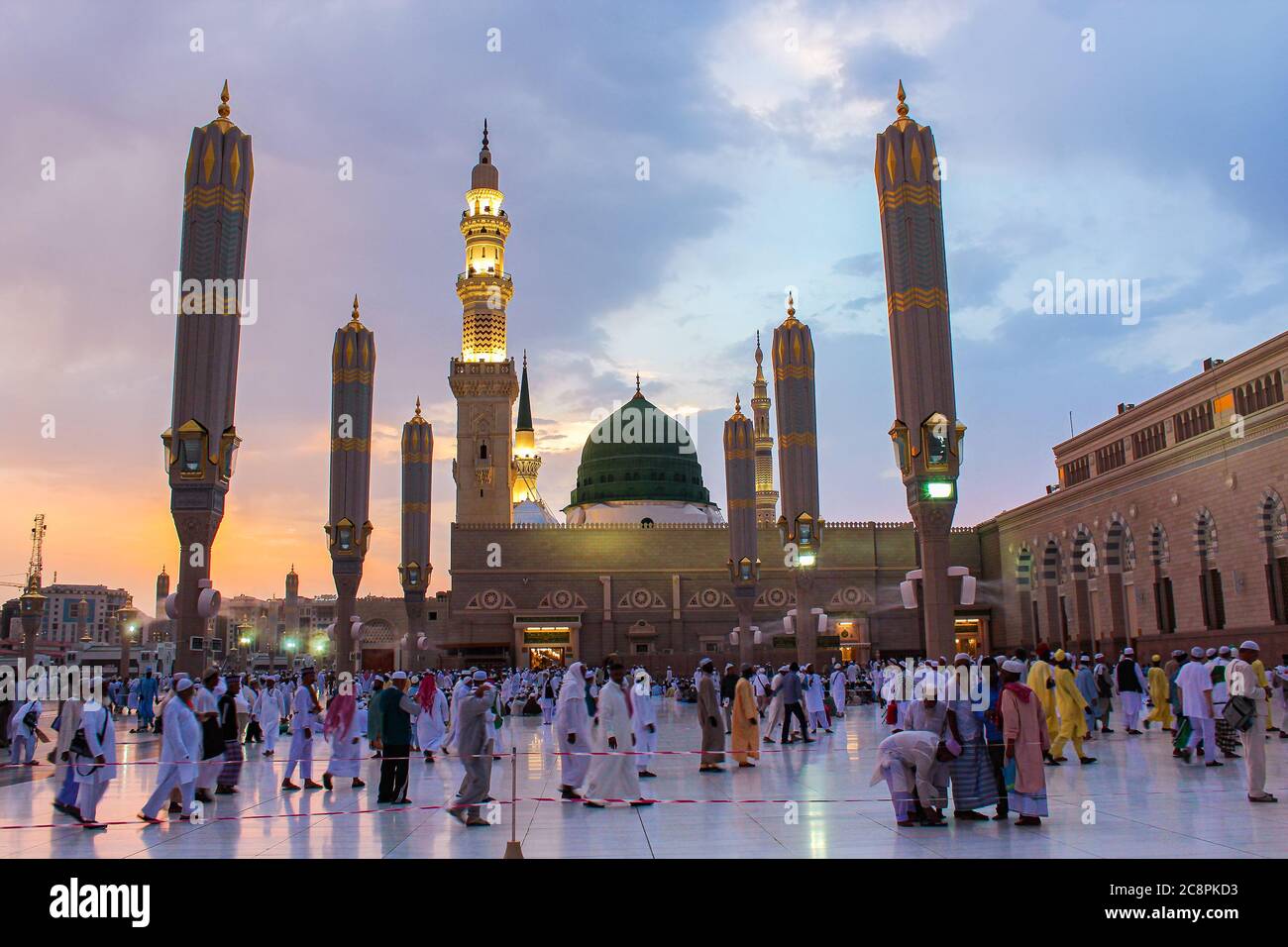 Medina / Saudi Arabia - 16 Sep 2013: Prophet Mohammed Mosque , Al Masjid an Nabawi - Umra and Hajj Journey at Muslim`s holy lands' Stock Photo